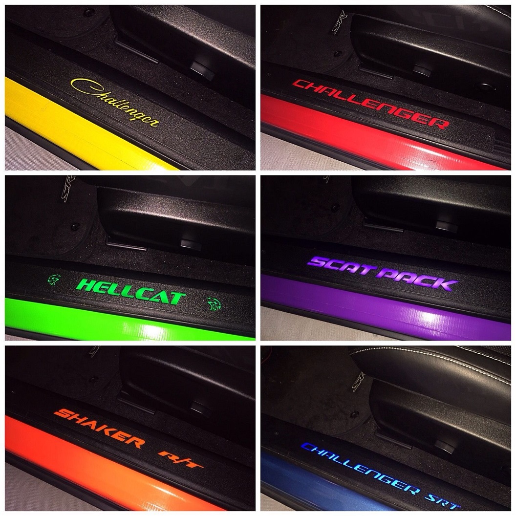 Illuminated Door Sill Inserts 2015-up Dodge Challenger Illuminated Door Sill Inserts 2015-up Dodge Challenger